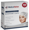 21" Disposable Bouffant Caps | Pack of 100, White | Hairnets, Non-Woven, Non-Pleated Head Hair Covers |For Medical, Labs, Nurse, Tattoo, Food Service, Hospital, Cooking - Size 21" White