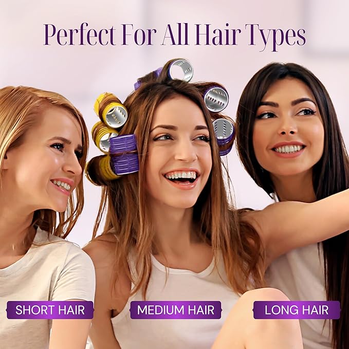 Thermal Rollers for Hair - 37 Self Grip Hair Rollers with 18 Clips and Styling Comb - Aluminum Thermal Hair Rollers for Volume and All-Day Curls - For Short, Medium, and Long Hair (Small)