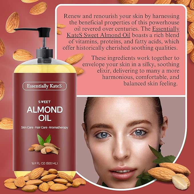 Essentially KateS Sweet Almond Oil 16.9 fl oz - 100% Pure and Natural and Cold Pressed