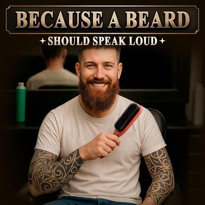 Mens Beard Brush with Handle – Soft Boar Bristle Beard Brush for Men, 9" Wooden Design for Beards, Mustaches & Slick Back Hair – Comfortable Grip, Styling Control, for Daily Grooming & Barbershop Use