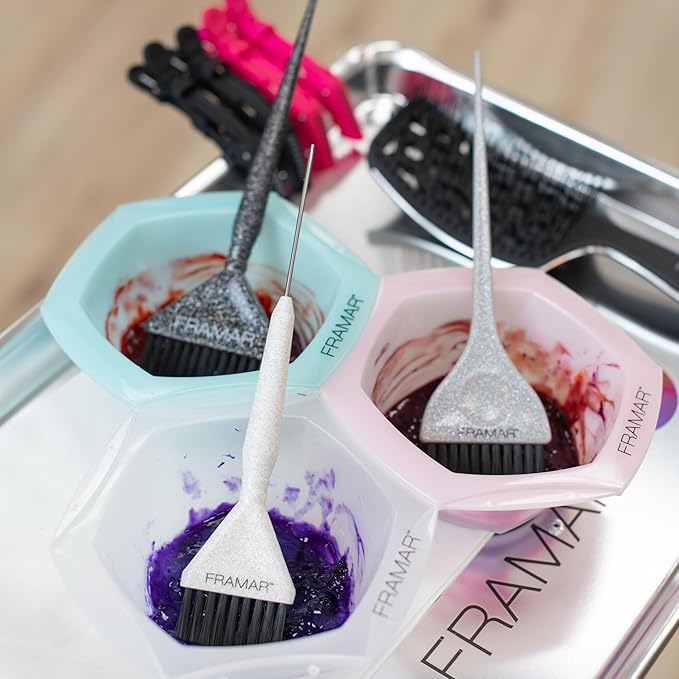 FRAMAR Hair Color Brush Set – Glitter Color Brush, Hair Dye Brush Kit, Hair Coloring Brush - Color Bowl with Cleaner Set – Mixing Bowls – For Hair Color