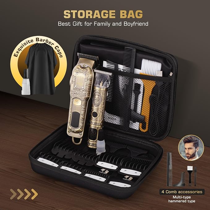 GTSPROProfessional Hair Clippers & Beard Trimmer Set for Men – Cordless Barber Clippers with LCD Display, Precision Trimmer & Travel Case – Gifts for Men Husband Father