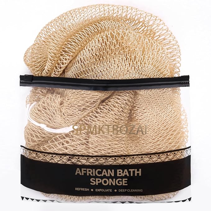 African Net Sponge Authentic, Loofah Exfoliating Body Scrubber Bath Sponge, African Exfoliating Net Sponge Back Scrubber Washcloth for Shower, Body Care Bathing Accessories (Beige)