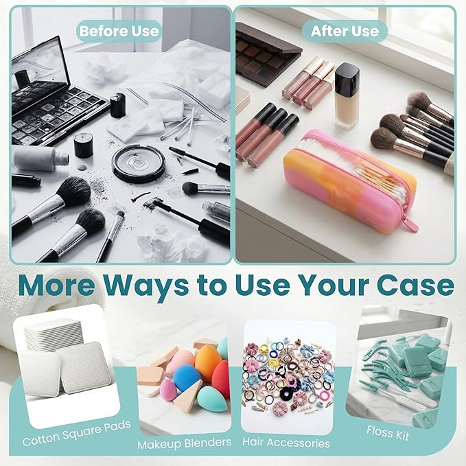 Cotton Pad Swab Travel Case – 2-in-1 Portable Waterproof Qtips Dispenser for Cotton Square Pad & Qtip, Floss, Bobbi Pin, Nail Kit, Hair Accessories Organizer TSA Compliance – VISFRESH (Peach Sunrise)