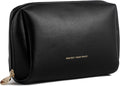 Aveniee Travel Makeup Bag Small, Vegan Leather Cosmetic Pouch for Purse, Wide-open Toiletry Organizer with Dividers & Zipper for Women-Black