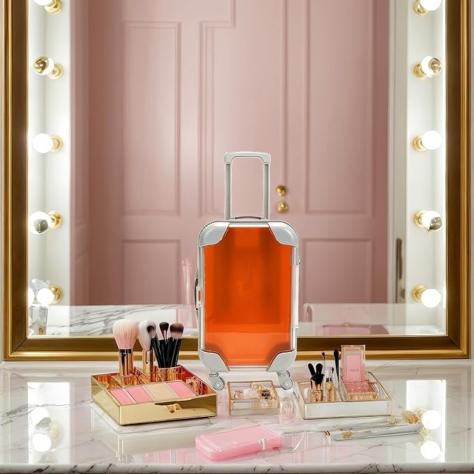 False Eyelash Storage Box, Portable Travel Organizer Mini Luggage False Eyelash Tray Makeup Tool (ORANGE)