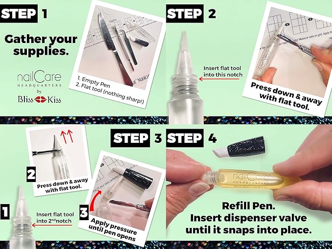 Nail Care Headquarters Refillable Holographic Cuticle Oil Pen for Nails - Empty Holo Squeeze Nail Oil Pen with brush by Bliss Kiss | 1 Pen