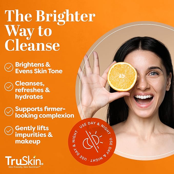 TruSkin Vitamin C Face Wash Cleanser - Brightening Facial Cleanser with Vitamins C & E, Rosehip Oil & Aloe - Gently Cleanses & Refreshes for Radiant-Looking Skin, 5 fl oz