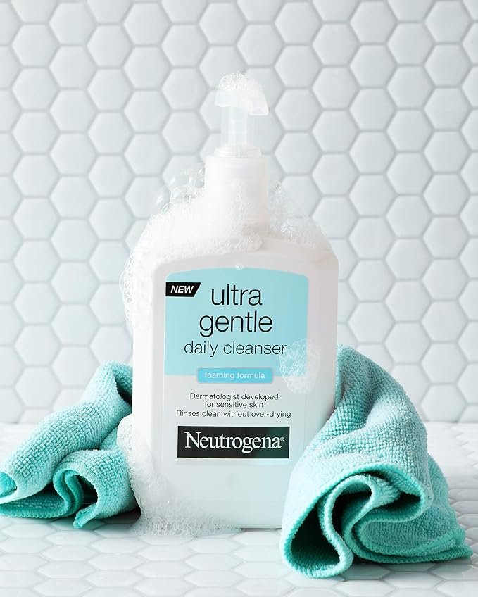 Neutrogena Ultra Gentle Foaming Facial Cleanser, Foaming Face Wash for Sensitive Skin, Gently Cleanses Away Dirt, Oil & Makeup Without Over Drying, Fragrance-Free, 12 fl. oz (Pack of 2)