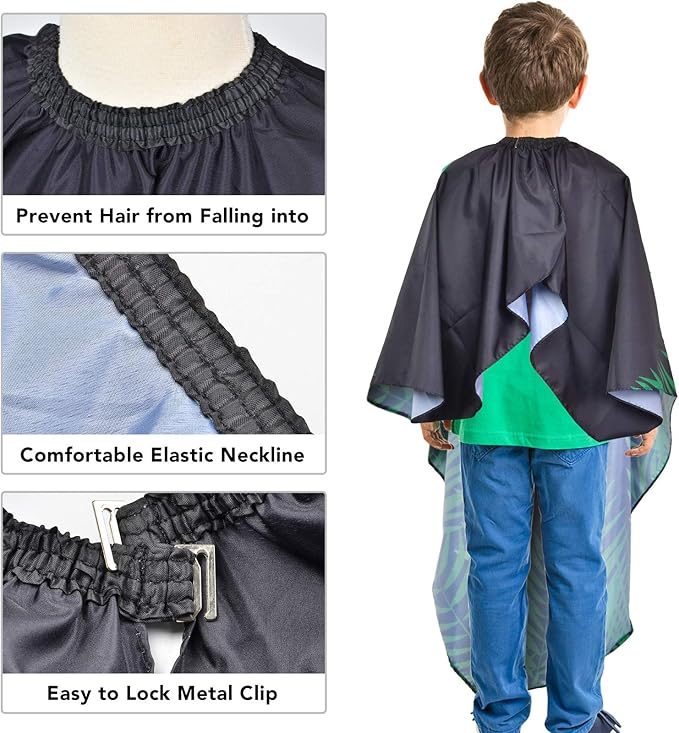Kids Haircut Cape Waterproof Barber Cape Cover, Dinosaur Hair Cutting Cape for Boys with Adjustable Snap Closure (Dinosaur)