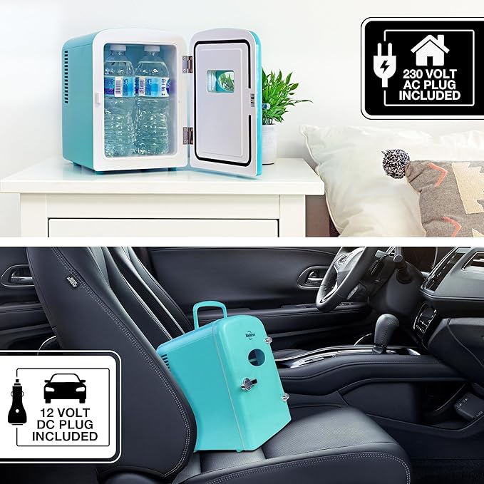 Koolatron Retro Mini Fridge 4 Liter Green Portable Refrigerator for Bedroom Office Dorm Skincare Table Top Beverage Cooler Travel Bottle Warmer Kimchi Fridge Car Outdoor Patio 6 Can Capacity