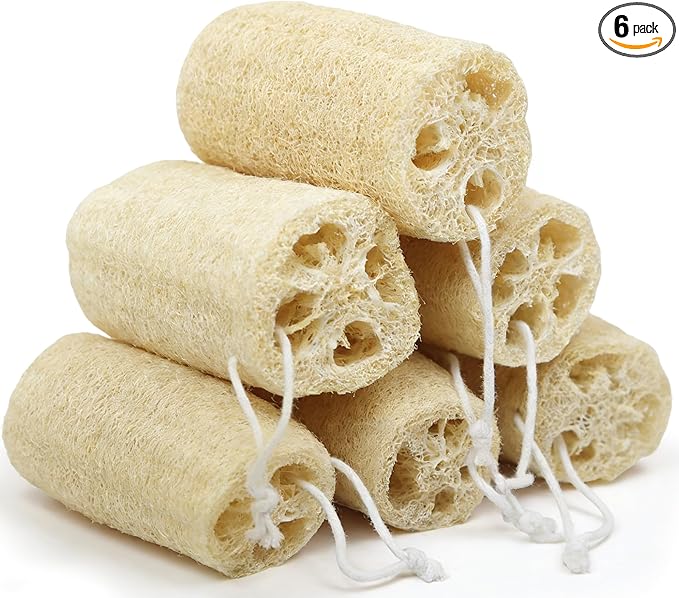 6 Pack Natural Loofah Exfoliating Body Scrubber, 5 Inches Organic Luffa Bath Sponge Exfoliating Shower Body Scrubber for Deep Cleaning & Smooth Skin, Natural Real loofah Sponge for Men & Women