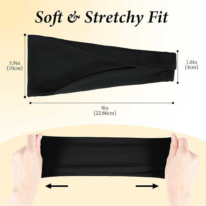 Headbands for Women Non-Slip Workout Hair Bands, 6 Pack Stretchy Athletic Soft Sweatbands, Elastic Cloth Fabric Headband, Fashion Head Bands for Yoga Running Sports Gym Sports Exercise