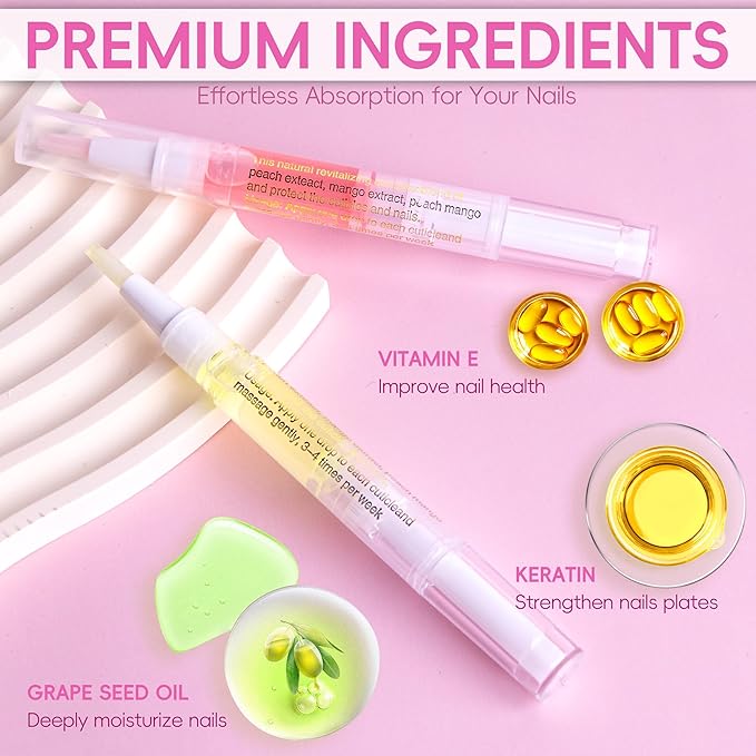 2PCS Cuticle Oil Pen for Nails,Nail Oil Pen for Nail Care,Cuticle Oil for Nails with Nail File,Nail Oil Cuticle Prevent Dry Cracking and Hangnails,Deep Nourishment(Pineapple & Peach Flavor)