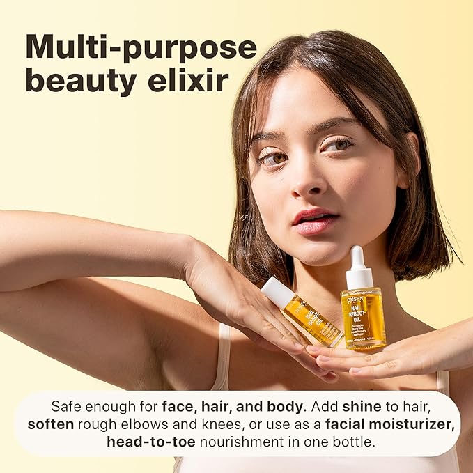 Onsen Secret Nail & Cuticle Repair Oil (10ml) - Dry Oil Formula - Japanese Tsubaki, Tea Tree & Jojoba - Strengthens Nails, Repairs Cuticles, Hydrates Skin & Hair - Natural & Vegan