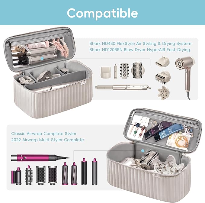 Travel Carrying Case for Hair Dryer Shark Flexstyle Dyson Airwrap Brush Hair Accessories Tools Storage Bag for Revlon Hairdryer Styler Organizer (Camel)