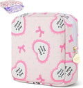 Desing Wish Sanitary Pad Storage Bag Portable Period Bag for Teen Pads/Sanitary Napkins/Small Tampons, Sanitary Napkin Storage Bag First Period Gifts for Teen Girls (Bowknot Heart)