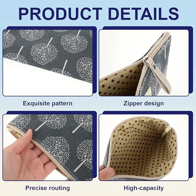 4 Pcs Canvas Cosmetic Bags Cosmetic Pouches with Zipper Makeup Bag Multi-Function Canvas Travel Pouch Vacation Travel Toiletry Bag for Women Girls, 4 Patterns