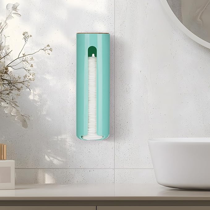 Cotton Pad Holder, Wall Mounted Cotton Rounds Holder Dispenser Face Pad Holder Makeup Organizers Containers for Bathroom (Green)