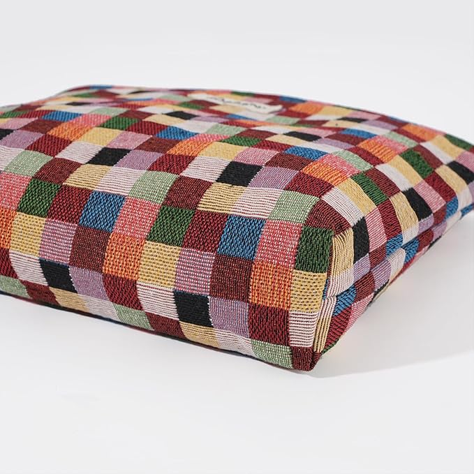 Makeup Bag Small Cute Cosmetic Bags for Women，Checkered Travel Toiletry Bag for Purse, Large Canvas Cosmetic Pouch Makeup Organizer Tool Pouch with Zipper（Colorful Checkered）