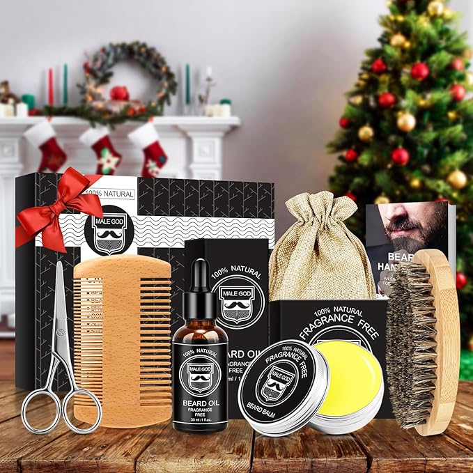 MALE GOD Beard Kit w/Natural Ingredients Beard Oil & Balm, Men's Care & Grooming Set w/Beard Brush & Comb, Anniversary | Birthday Gifts for Men, Him, Husband, Boyfriend, Dad