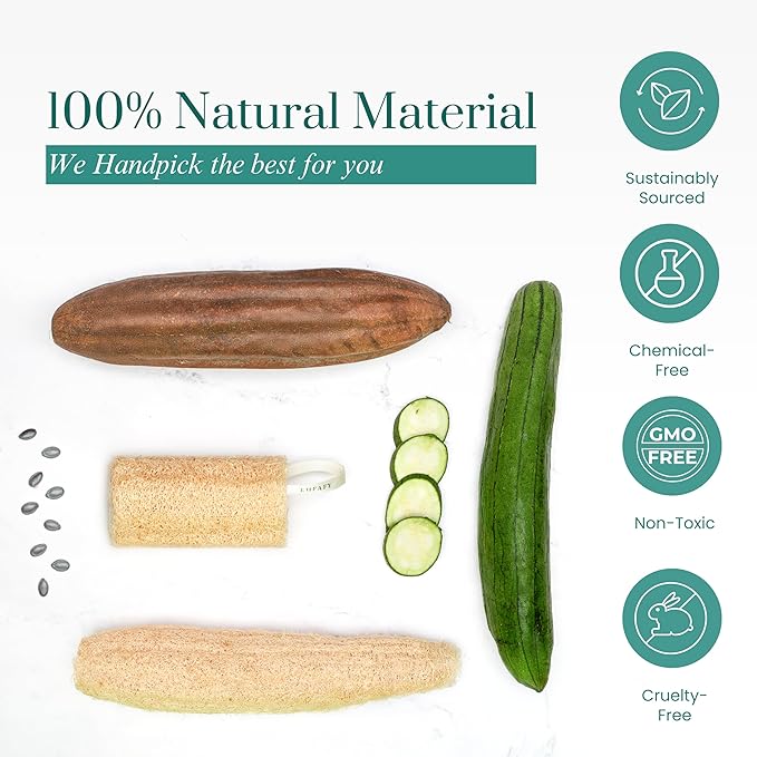 5‑Pack (6") Natural Loofah Sponge, Exfoliating Body Scrubber for Shower, Luffa Sponge, Bath & Kitchen – Plant-Based