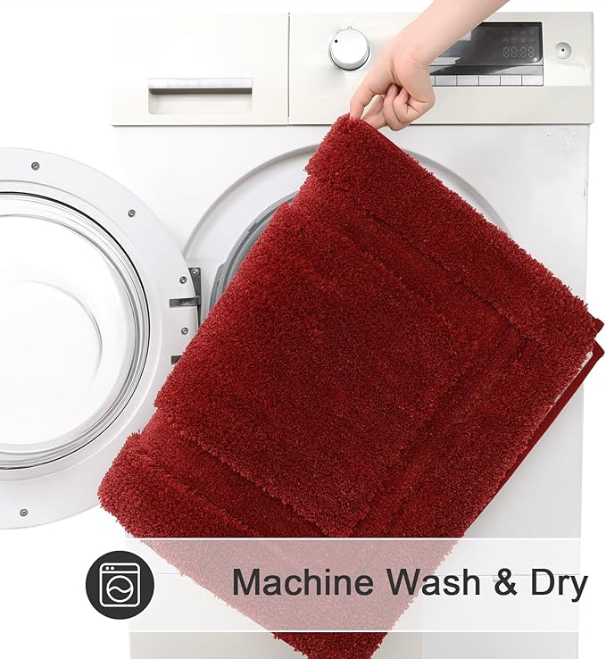 SHACOS Red Bathroom Rugs Set of 3 Pieces, 16"x24" + 20"x32" Bath Rugs + 20"x24" U Shaped Toilet Rugs, Non-Slip Extra Soft Absorbent Bath Rug Washable Bathroom Floor Mats