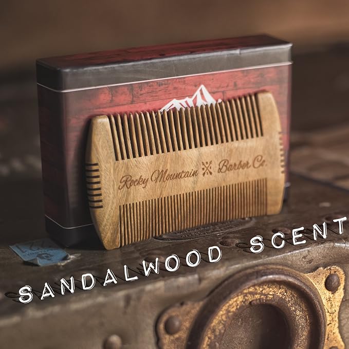 Beard Comb - Sandalwood Natural Hatchet Style for Hair - Anti-Static & No Snag, Handmade Wide & Fine Tooth Contour Brush Best for Beard & Moustache with Carrying Case Pouch