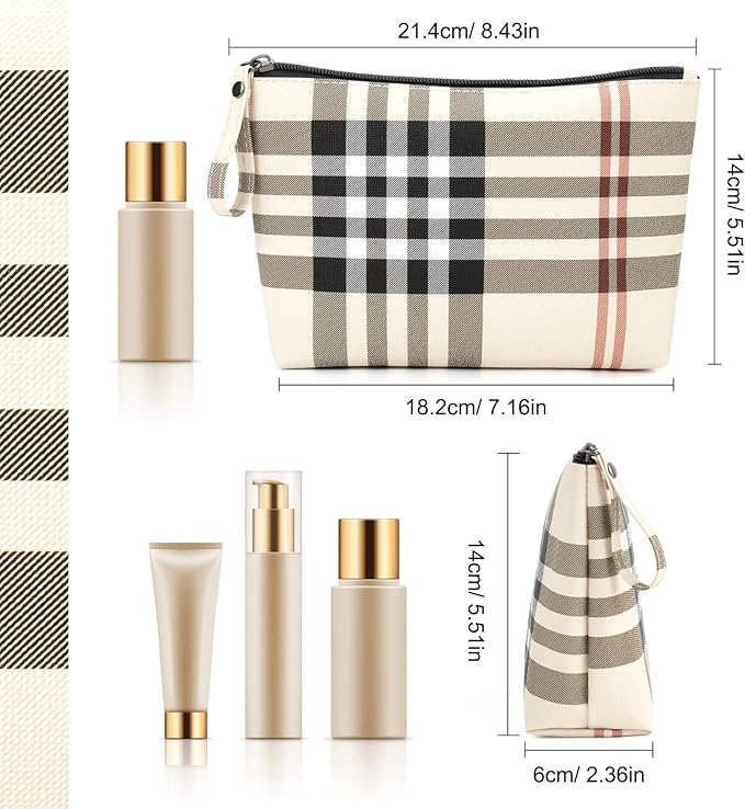 MAANGE Small Makeup Bag for Purse Cosmetic Bags for Women Pu Leather Makeup Pouch Travel Makeup Bag with Handle Make Up Bag for Travelling(Khaki)