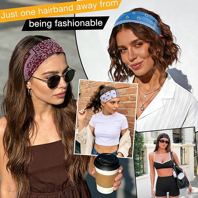 8 Pack Headbands for Women Non Slip - Stylish Sports Hair Bands for Women's Hair - Soft Cotton Cloth Stretchy Headbands for Women for Yoga, Outdoor Exercise Running
