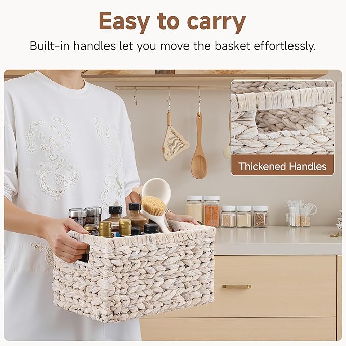 StorageWorks Pantry Baskets, Wicker Storage Baskets for Organizing, Bathroom Shelves, Pantry Organizers and Storage, Water Hyacinth, Natural