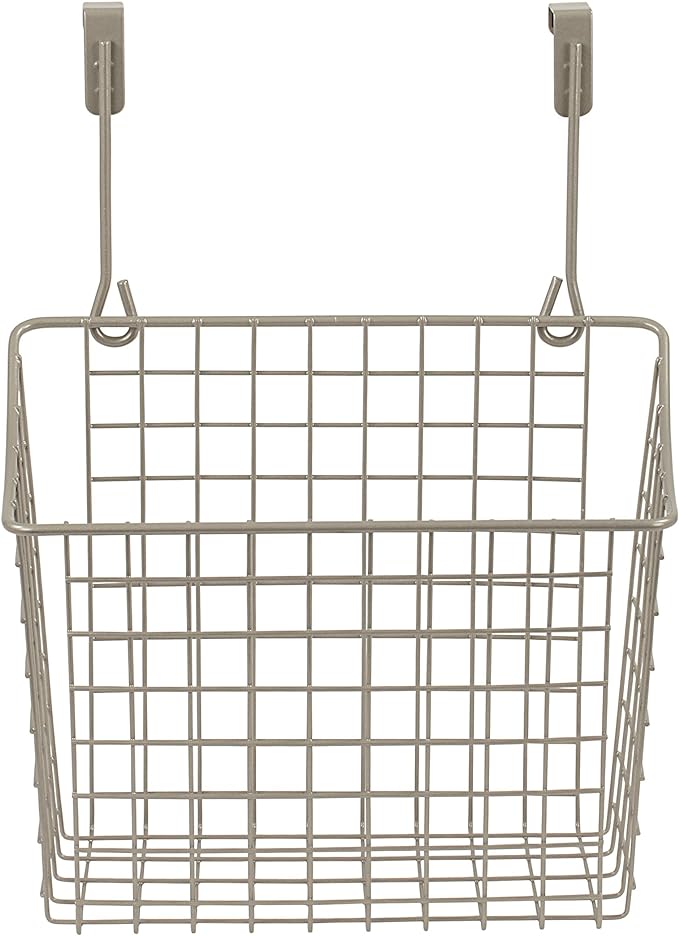 Spectrum Hanging Baskets for Organizing (Large, Satin Nickel) - Grid Over the Cabinet Wire Basket- Kitchen or Bathroom - Door Hanging Storage Organizer for Cleaning Supplies, & Towels (Pack of 6)
