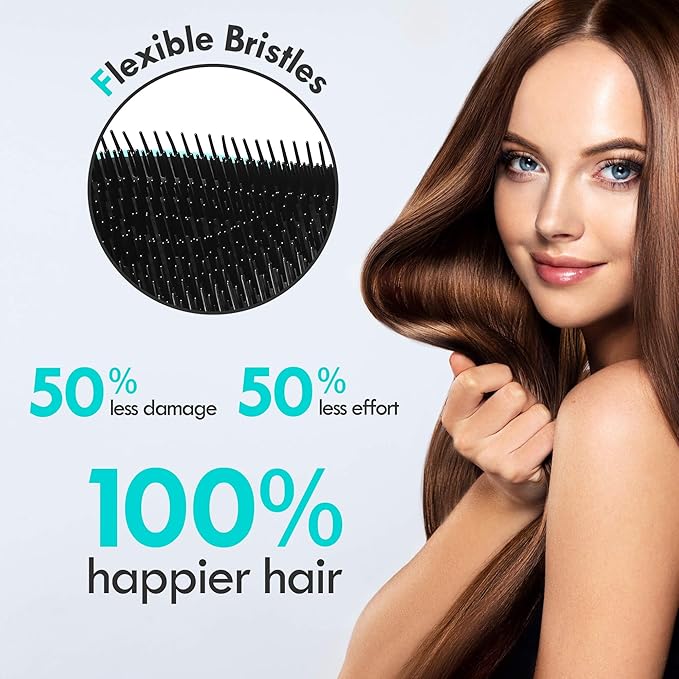 Detangling Hair Brush Set - 2 Pack Detangler Hairbrush with Ultra Soft Bristle for Effortless Tangle Removal - For Dry Wet Damaged Curly Hair for Men Women Girls Boys Kids - Purple & Pink