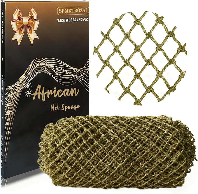 African Net Sponge Authentic, African Exfoliating Sponge Real African Net Black Owned, African Bath Sponge Back Scrubber, Body Exfoliator Shower Bath Accessories (Khaki)