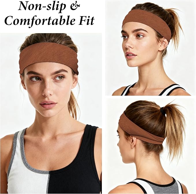 Headbands for Women Non-Slip Workout Hair Bands, 6 Pack Stretchy Athletic Soft Sweatbands, Elastic Cloth Fabric Headband, Fashion Head Bands for Yoga Running Sports Gym Sports Exercise