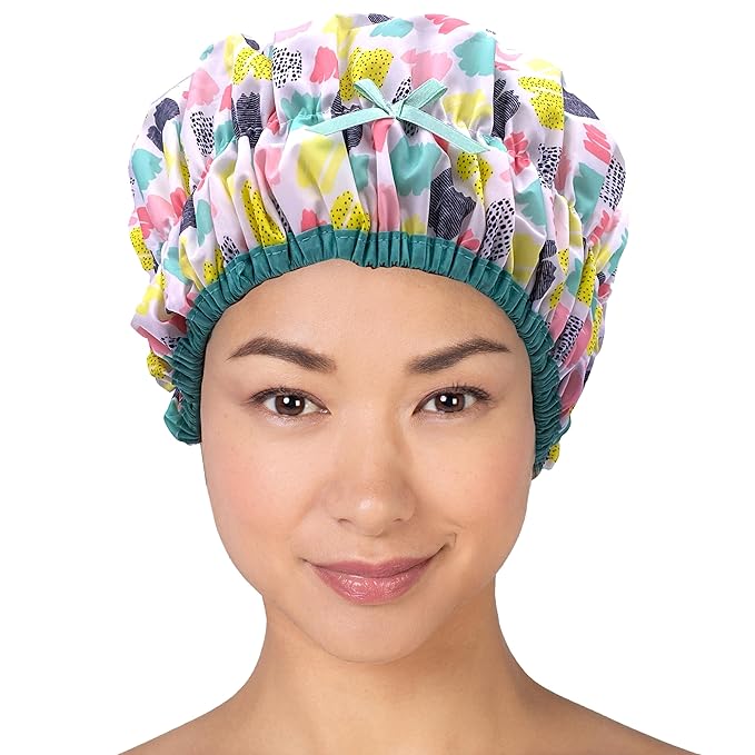 Reusable Shower & Bath Cap & Lined, Oversized Waterproof Shower Caps Large Designed for all Hair Lengths with PEVA Lining & Elastic Band Stretch Hem Hair Hat - Fashionista Living Color