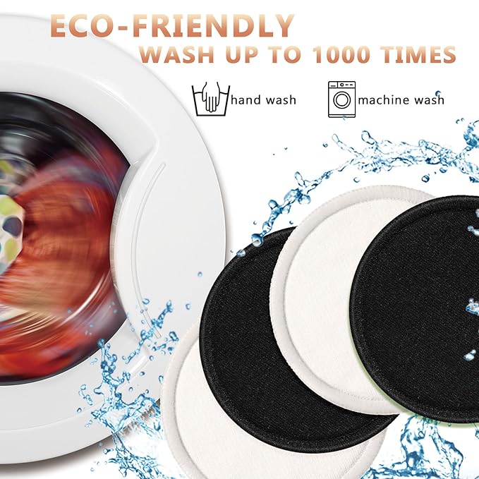 Foaincore 40 Pcs Reusable Makeup Remover Pads with Mesh Storage Bag and Bamboo Box Washable Bamboo Cotton Rounds Soft Reusable Face Pad for Toner Skin Various Skin Care Products(Black White)