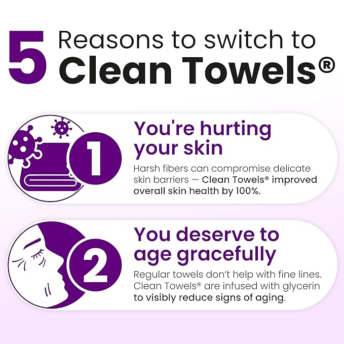 CLEAN SKIN CLUB Healthy Aging Clean Towels® XL, Smooths Fine Lines Wrinkles & Texture, Disposable Face Dry Wipes, XL - 1 Pack (50 count)