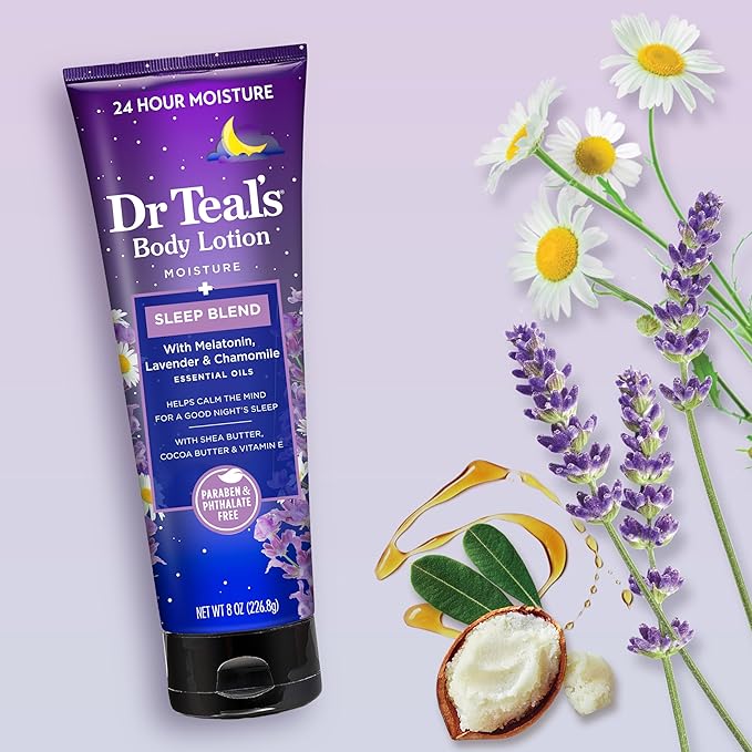 Dr Teal's Sleep Body Lotion, 24-Hour Moisture, with Melatonin, Lavender & Chamomile Essential Oils, 8 fl oz (Pack of 3)