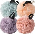 Loofah Sponges for Shower,Exfoliating Cleaning Bath Loofa Body Scrubber Balls for Women Men Washing,Vibrant Mix 4 Pack - Blue, Orange, Purple & Pink