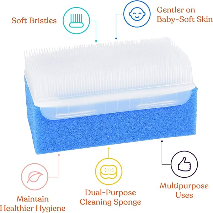 Special Supplies (6 Pack) Baby Bath Sponges Soft Foam Sensory Scrubber with Cradle Cap Bristle Brush - Body, Hair, and Scalp Cleaning - Gentle on Infant, Toddler Sensitive Skin - Great Sensory Feel