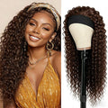 XSY Curly Headband Wig Human Hair Deep Wave Chocolate Brown Headband Wigs for black women Glueless Brazilian Virgin Hair Wear and Go Wigs 150% Density 20 Inch