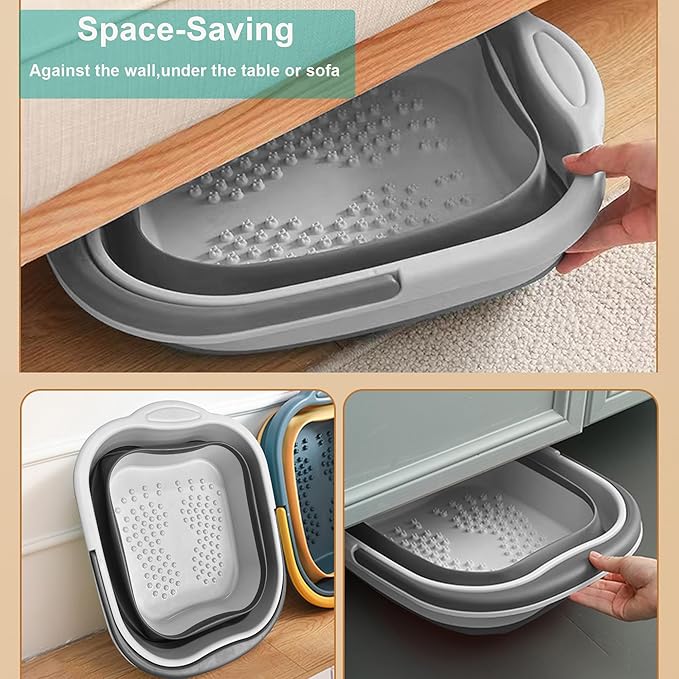 Collapsible Foot Soak Tub 15L(4 GL) with Handle, Bath Massager for Dry Cracked Feet, Plastic Grey Foot Bucket