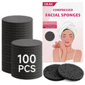100 Count Compressed Facial Sponges 100% Natural Cellulose Eco-Friendly Makeup Sponges for Gentle Cleansing, Exfoliating & Stubborn Makeup Removal Travel for Women (Round Black)