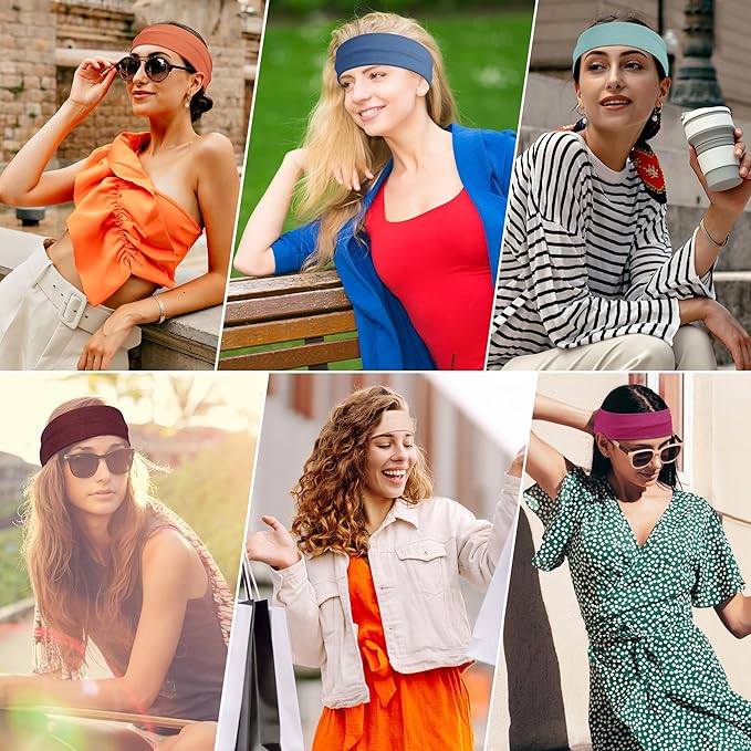 Headbands for Women, 8pcs Stretchy Non Slip Soft Cotton Cloth Hair Bands for Sports, Workout, Yoga and Running