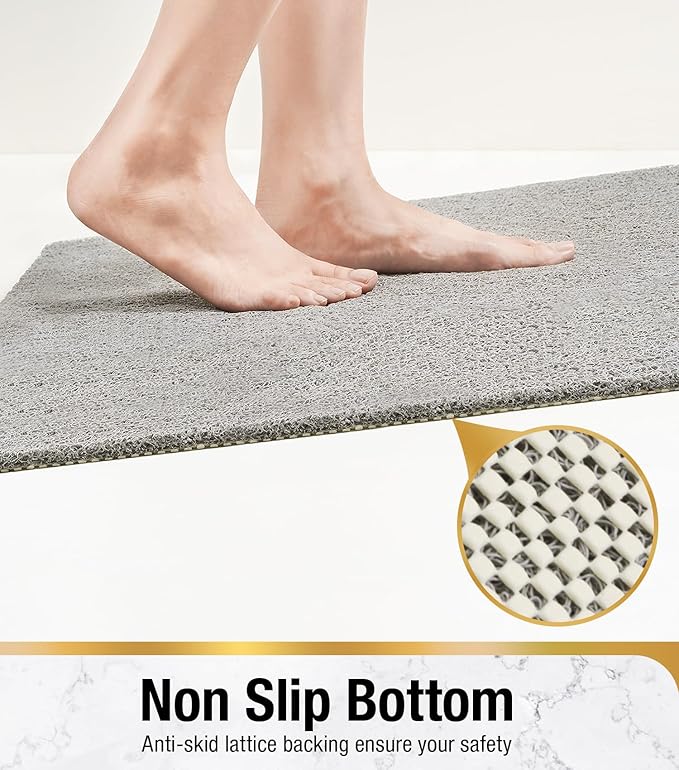 HITSLAM Shower mat Non Slip, 24 x 16 Inch Bath Mat for Tub with Drain Holes, Soft PVC Loofah Bathtub Mat Non Slip, Quick Drying Bathroom Shower Mat, Grey