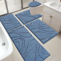 HEBE Bathroom Rugs Sets 5 Piece, Soft Absorbent Microfiber Bath Mat for Bathroom, Non Slip Washable Bath Rug Set with Toilet Cover, Bath Runner and U-Shaped Contour Toilet Rug, Dark Blue