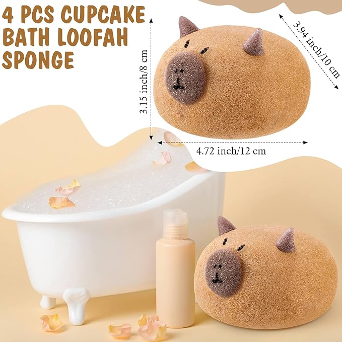 4 Pcs Capybara Bath Loofah Sponge Cartoon Body Scrubber Loofah Soft Mesh Exfoliating Bath Scrubber Shower Ball for Shower Sponge Gifts Exchange Birthday Party