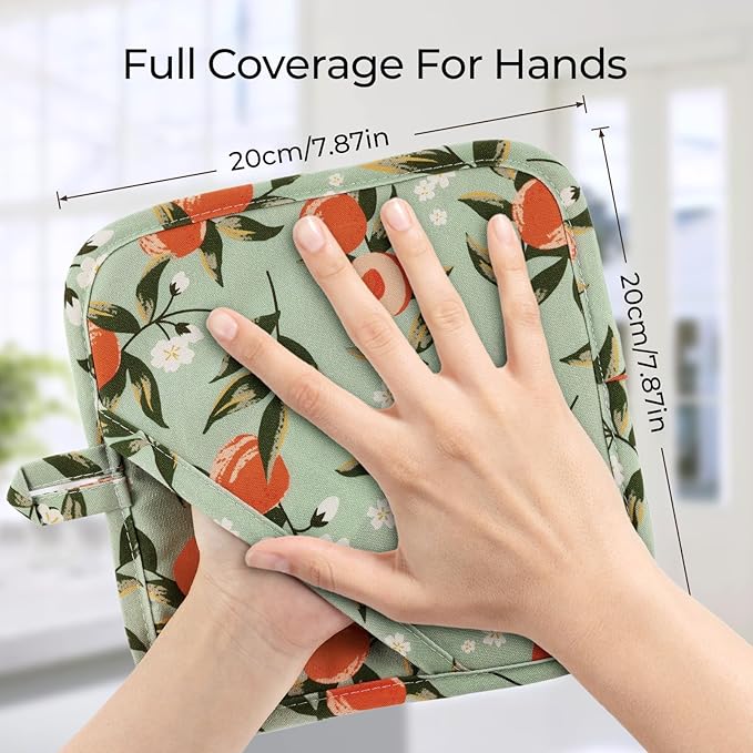 Pot Holders for Kitchen Heat Resistant Hot Pads for Countertops Oven Pot Holders Cotton Potholders for Kitchen Cooking Baking (Watercolor Apricot)