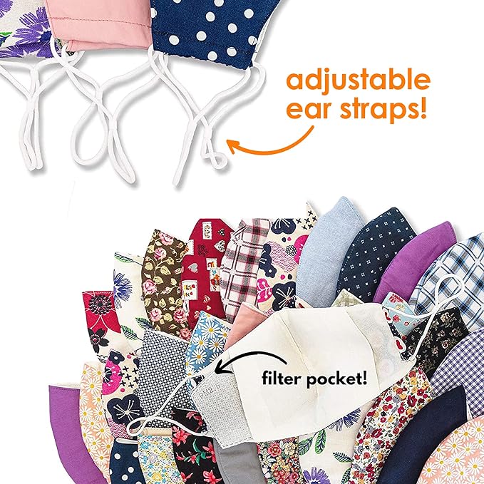 HOPE LOVE SHINE Face Mask Adjustable Filter Pocket Reusable Breathable Washable Cloth Mask Face Masks for Women Men - 5 Pack